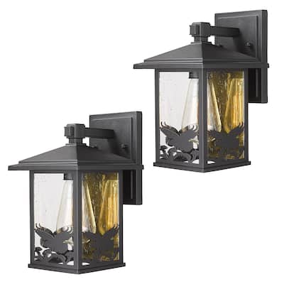 Outdoor Wall Sconce Light, Aluminum Eagle Pattern with Seeded Glass