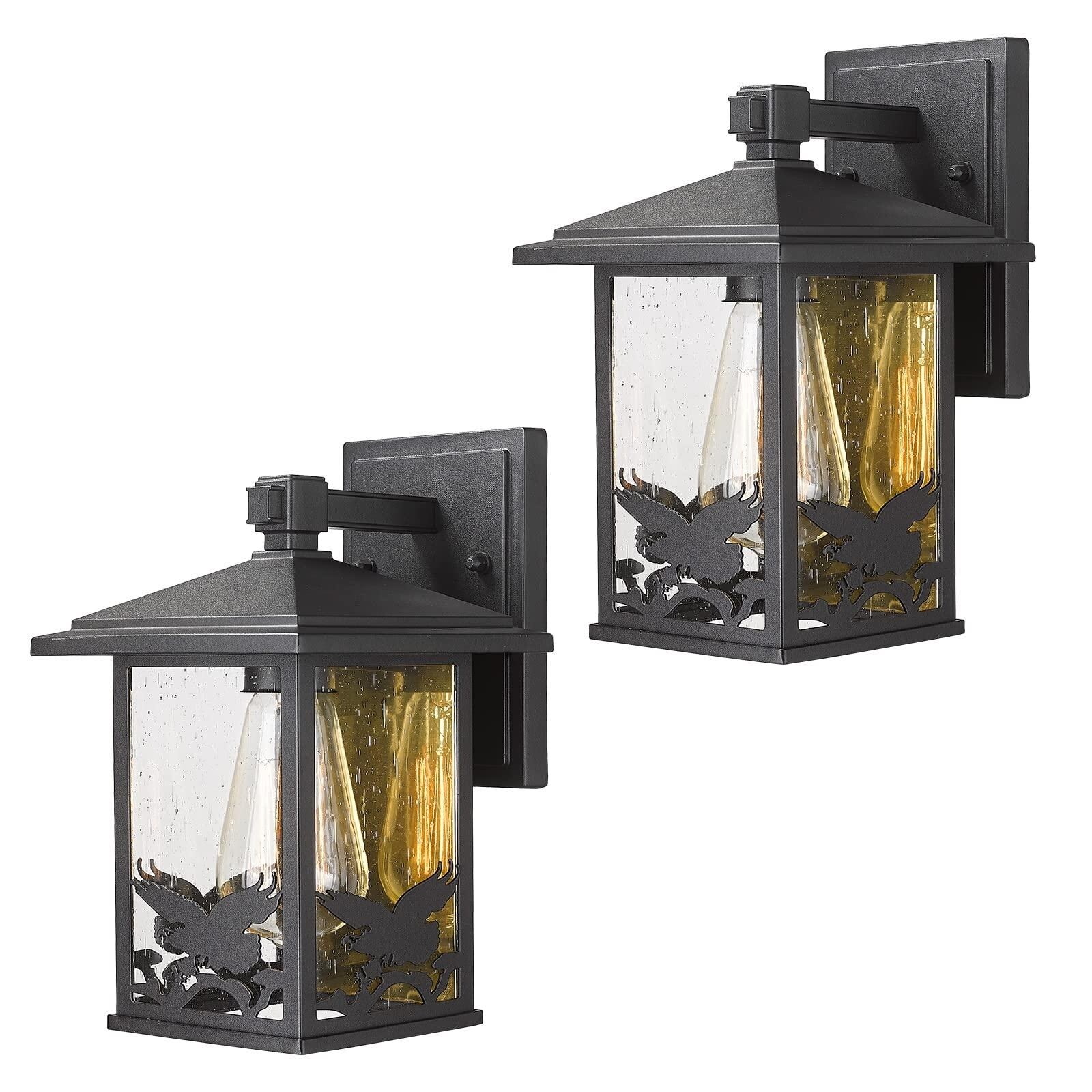 Outdoor Wall Sconce Light for Porch Entryway Garden Barn Aluminum Eagle Pattern with Seeded Glass Black Finish On Sale Bed Bath Beyond 36937038