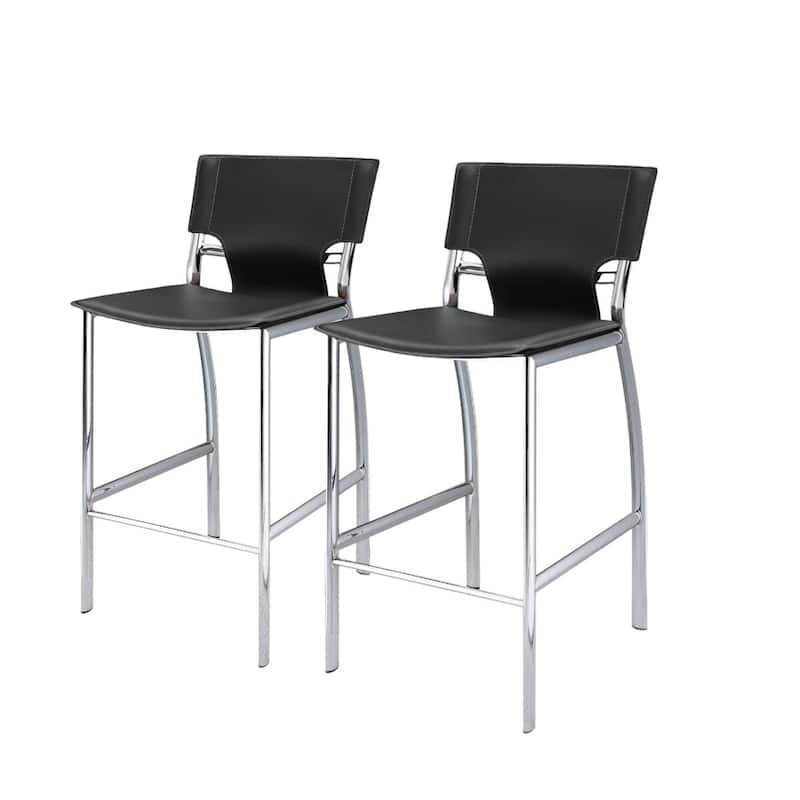 HomeRoots Set of Two 29" Black and Silver Metal and Faux Leather Low Back Bar Height Bar Chairs