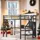preview thumbnail 1 of 16, Full Size High Loft Bed with L-shaped Desk and USB, with Wardrobe and Adjustable Shelf, with LED for Kids Teens Adults,Black Black