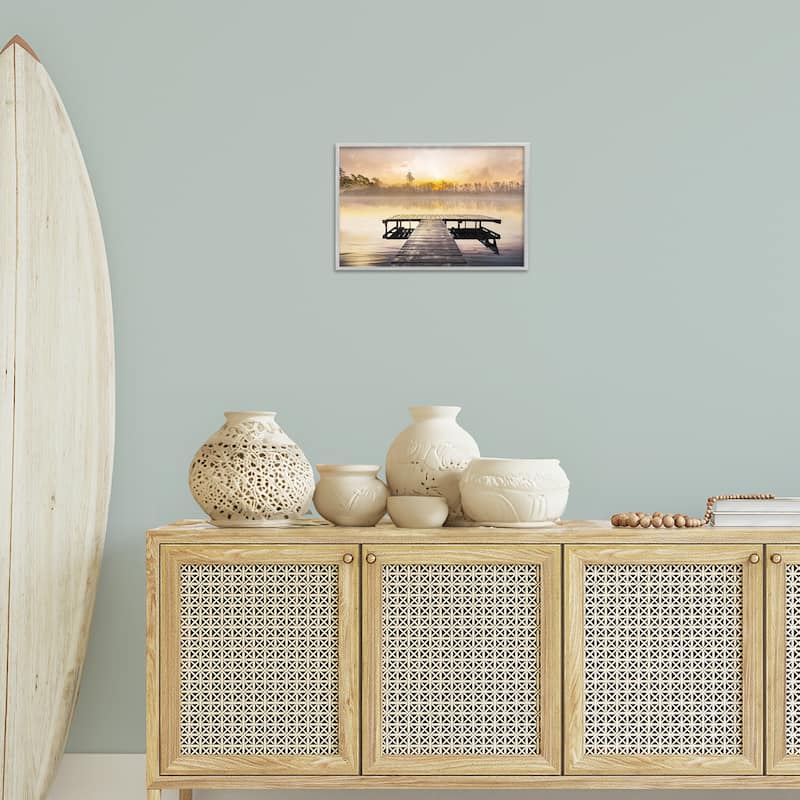 Stupell Summer Sunrise Dock Framed Giclee Art Design By Mike Calascibetta