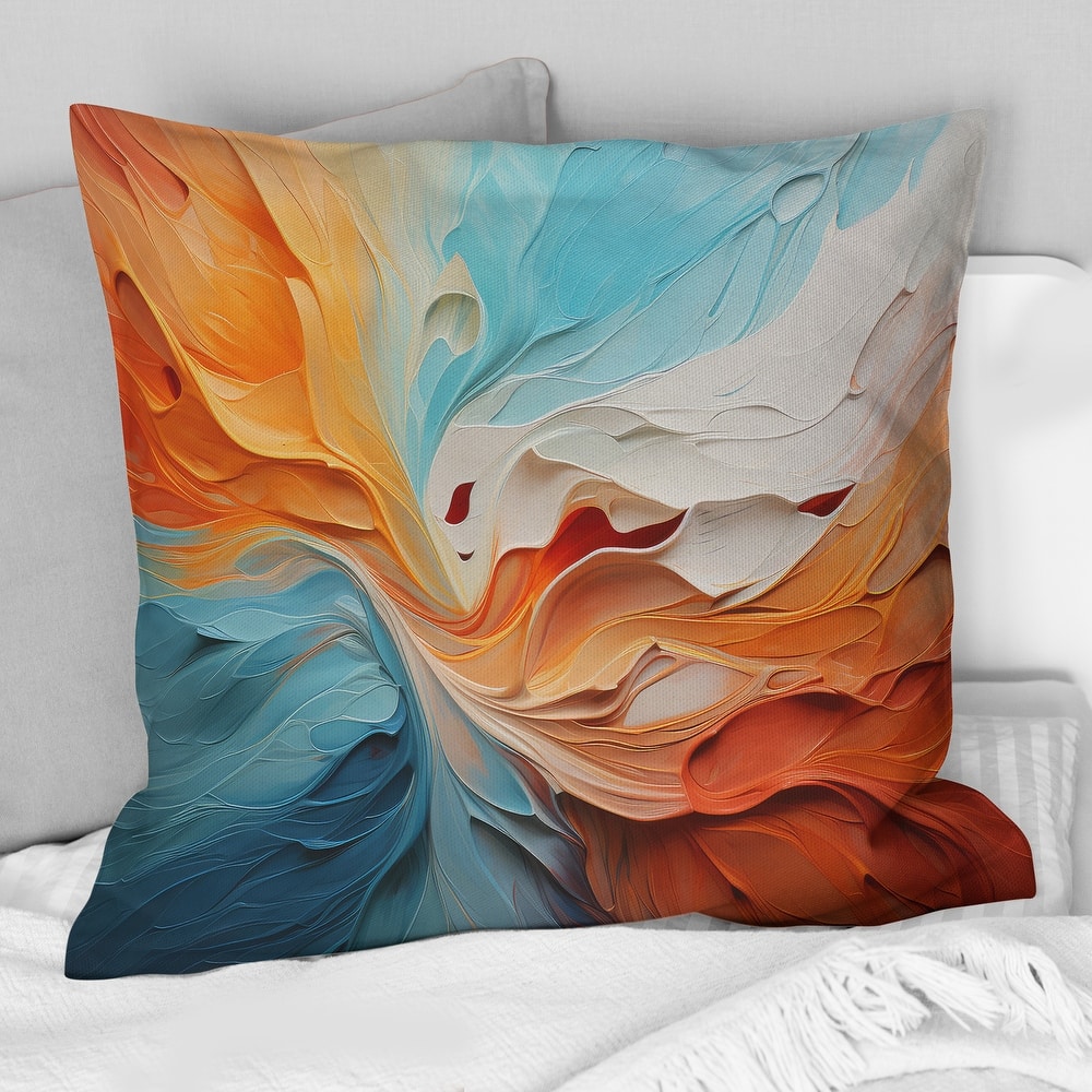 Designart "Teal Orange Bold Abstract Flow Collage I" Abstract Collages Printed Throw Pillow