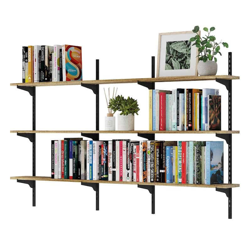 Wallniture Turin 60" Wall Mounted Shelves with Adjustable Brackets, Floating Bookhelves for Office & Living Room, 2,3 or 4 Tier