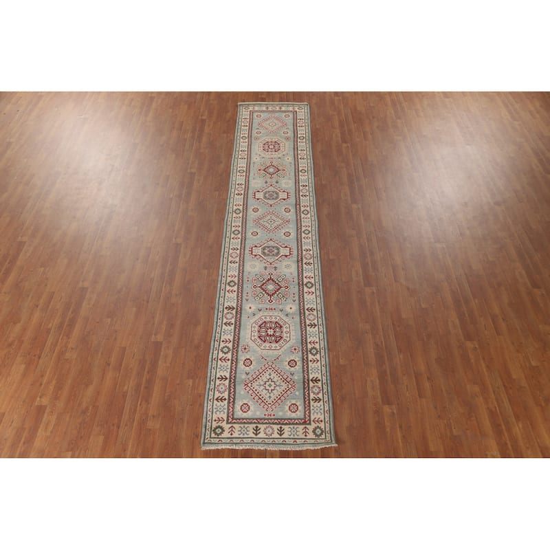 Blue Kazak Runner Rug Handmade Wool Carpet - 2'8" x 13'5"