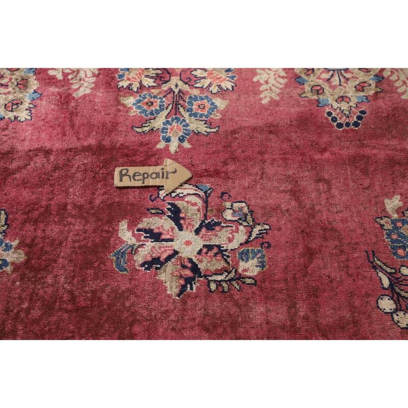 Pink Floral Mahal Persian Large Antique Area Rug Handmade Wool Carpet - 10'4"x 13'6"