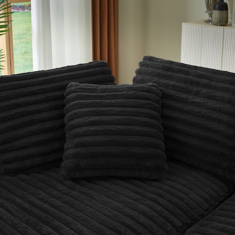 Curved Sectional Sofa with L-Shape Chaise Lounge, Oversized Corduroy Upholstered Sofa, Full-Compressed Deep Seat Sofa