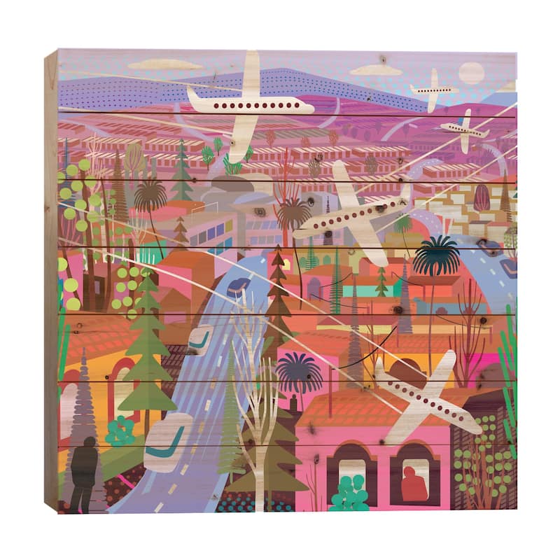 Popocatepetl From Sunset Boulevard Print On Wood by Charles Harker - Multi-Color - 26x26x1.5
