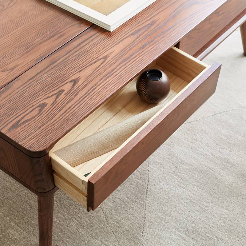Elevating Low Center Table Solid Oak Wood Coffee Table with Lift Top, Hidden Storage, Drawers and Carbon Steel Base