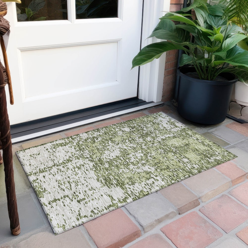 Machine Washable Indoor/ Outdoor Abstract Pixels Chantille Rug