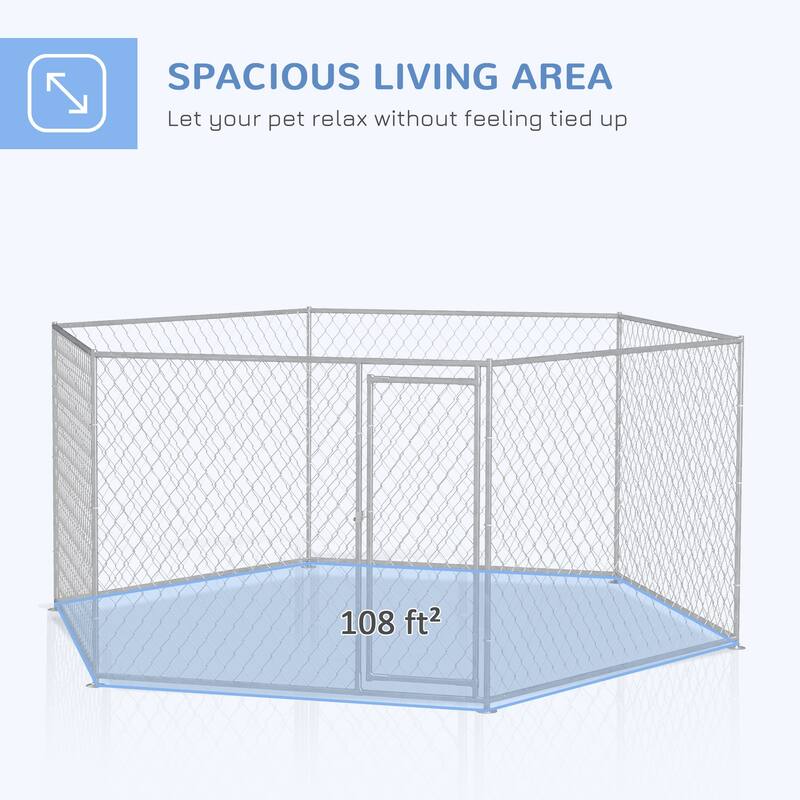 PawHut Dog Kennel Outdoor Dog Run with Lockable Door, for Medium and Large-Sized Dogs, Silver