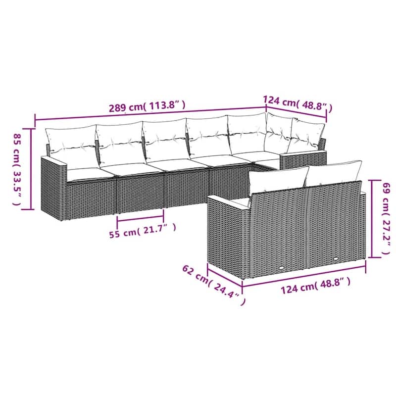 vidaXL 9 Piece Patio Sofa Set with Cushions Black Poly Rattan