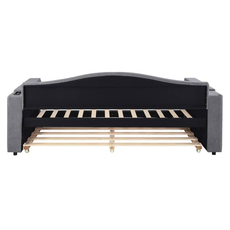 Sofa bed with storage arms, trundle bed and Bluetooth stereo