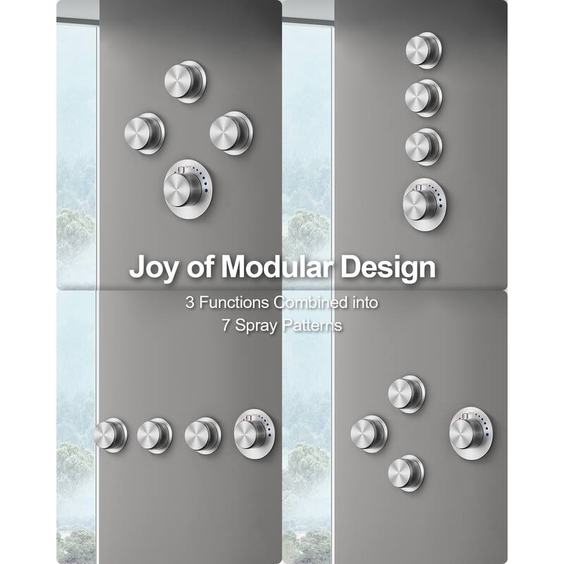 GRANDJOY Shower Faucet System 12" Wall Mount Rainfall Shower Head Body Jets Handheld Spray with Hose Thermostatic