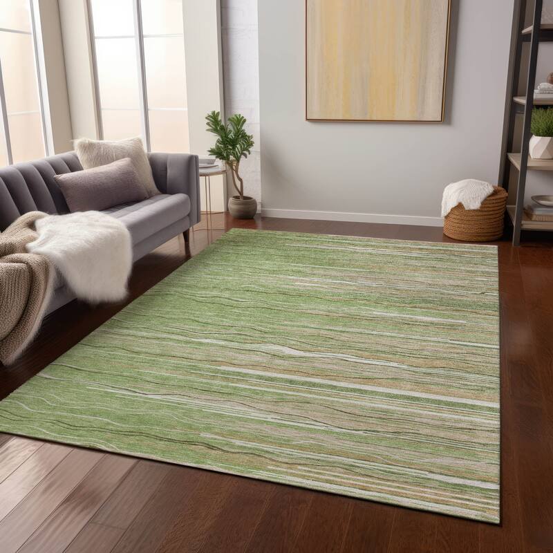 Machine Washable Indoor/ Outdoor Modern Stripe Chantille Rug - Green - 10' x 14'