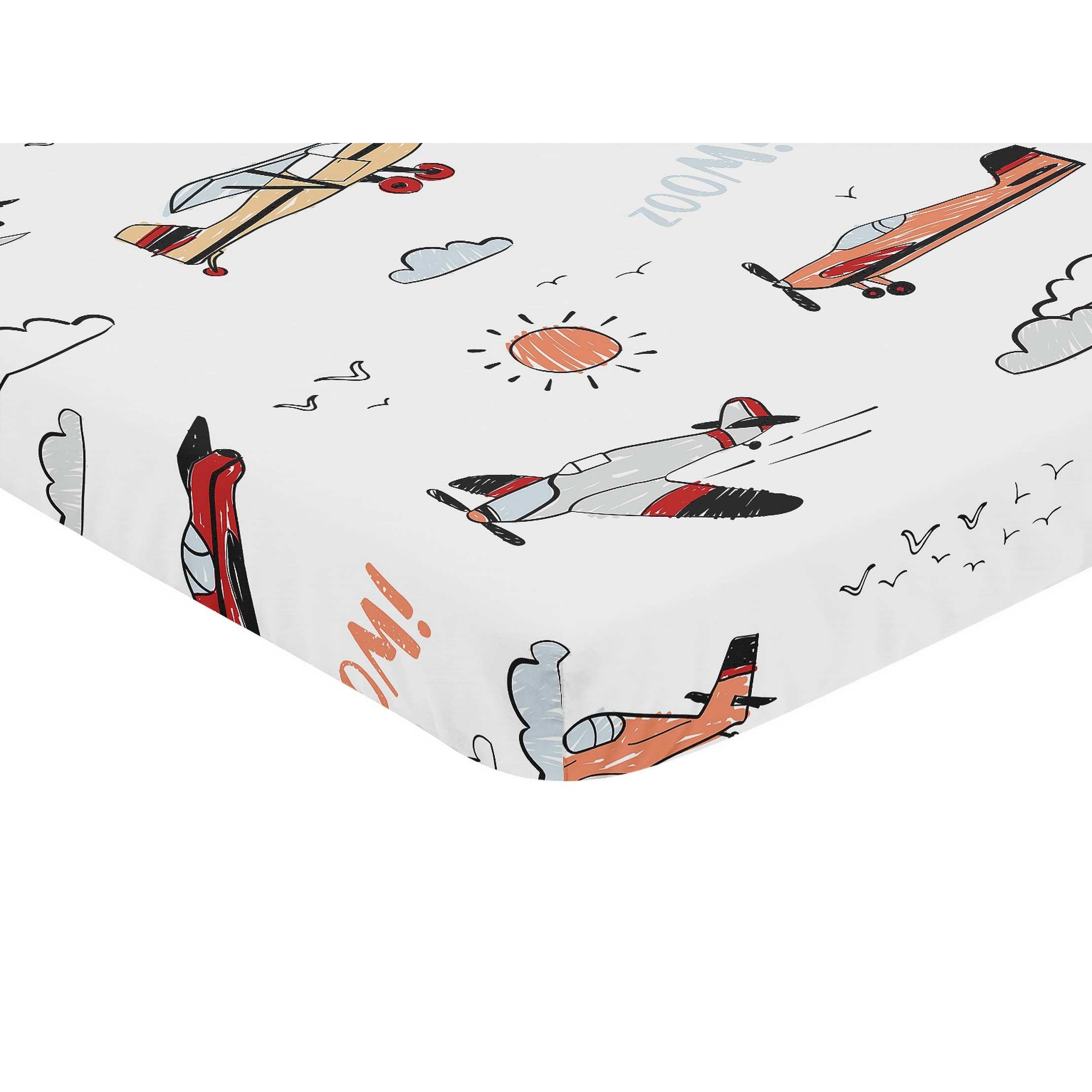 Vintage Airplane Baby Boy Fitted Mini Portable Crib Sheet Grey Yellow Orange Red White Blue Airplanes Air Plane Transportation Bed Bath Beyond 35487546