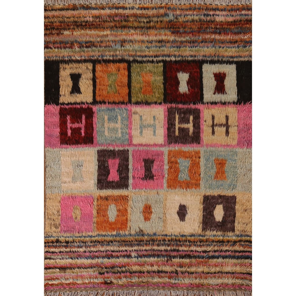Hand Knotted Oriental 100% Wool Carpet Modern Tribal Multi-Colored Moroccan Area Rug - 6' 6'' X 5' 2''