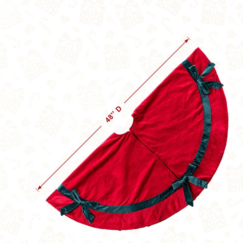 Glitzhome 48"D Red Velvet Christmas Tree Skirt with Bows - 48" D