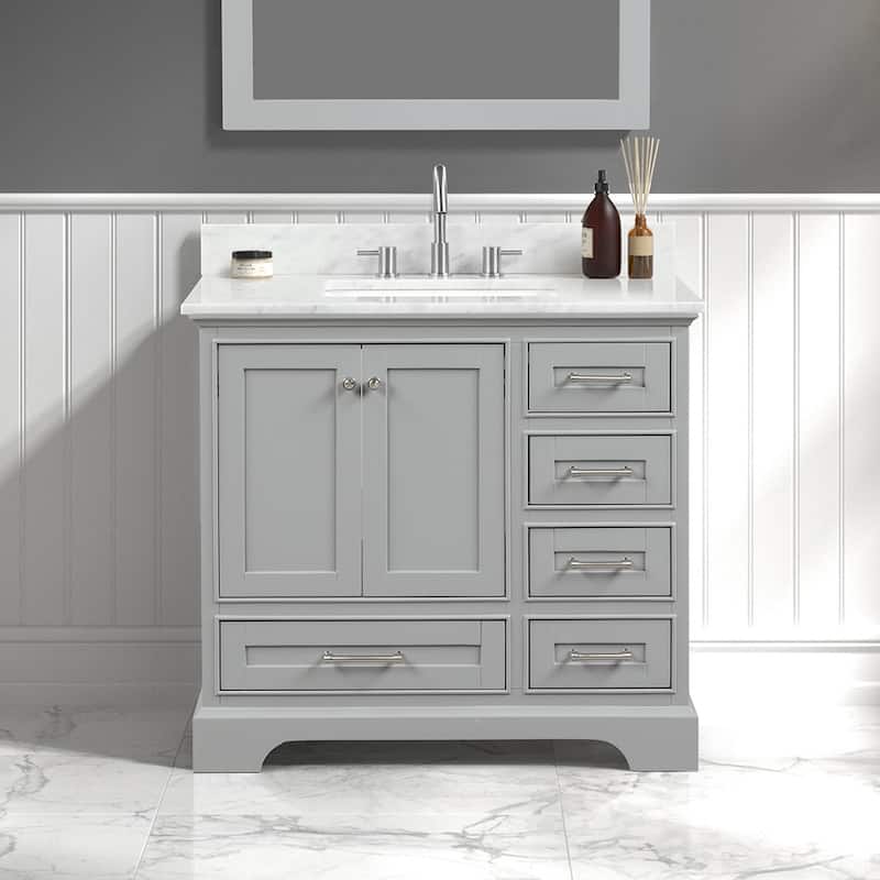 Blossom Copenhagen 36" Bathroom Vanity with Marble Top & Ceramic Sink - MetalGrey