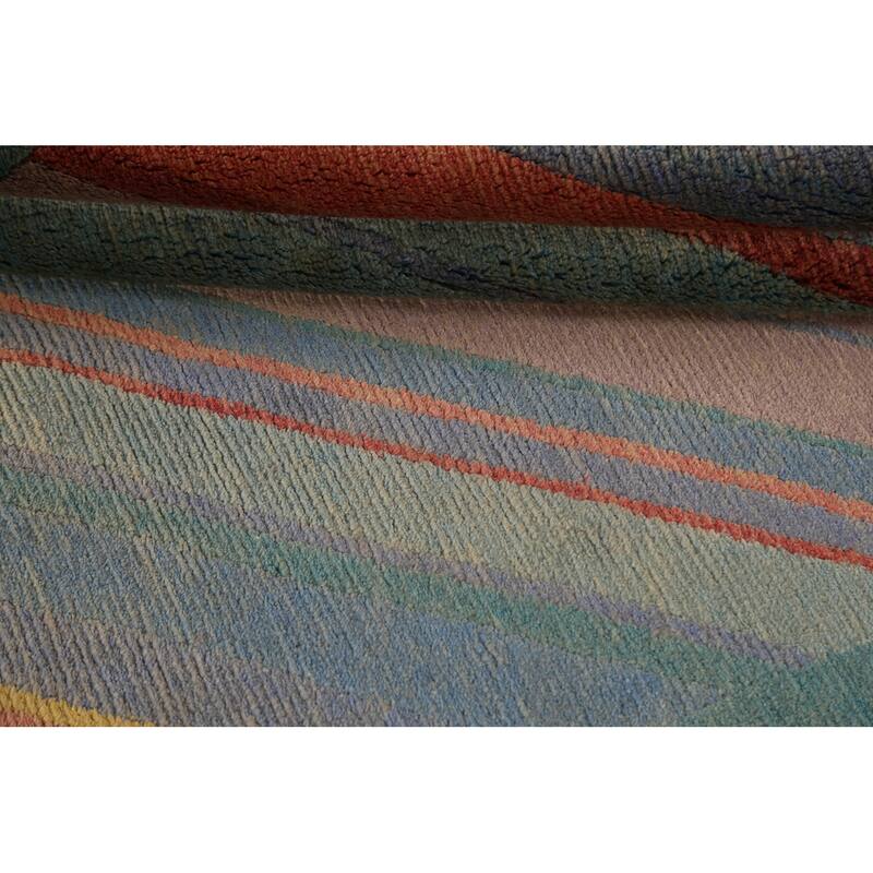 Striped Vegetable Dye Nepalese Wool Area Rug Hand-knotted Foyer Carpet - 5'0" x 8'5"