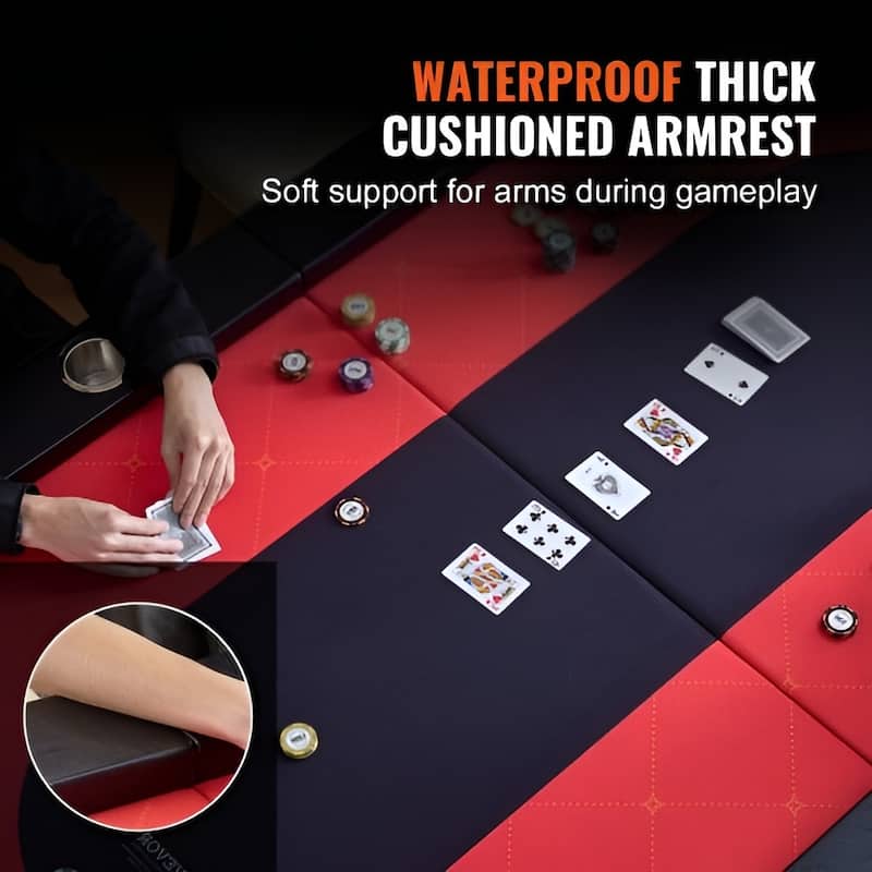 Black-Red Foldable Poker Table, Metal Steel Frame, Wooden Top and 10 Player Capacity - 90.2” L x 48” W x 31.5” H