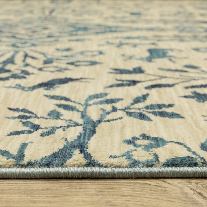 Style Haven Federica Bohemian Border Ivory/Blue Fringe Edge Area Rug