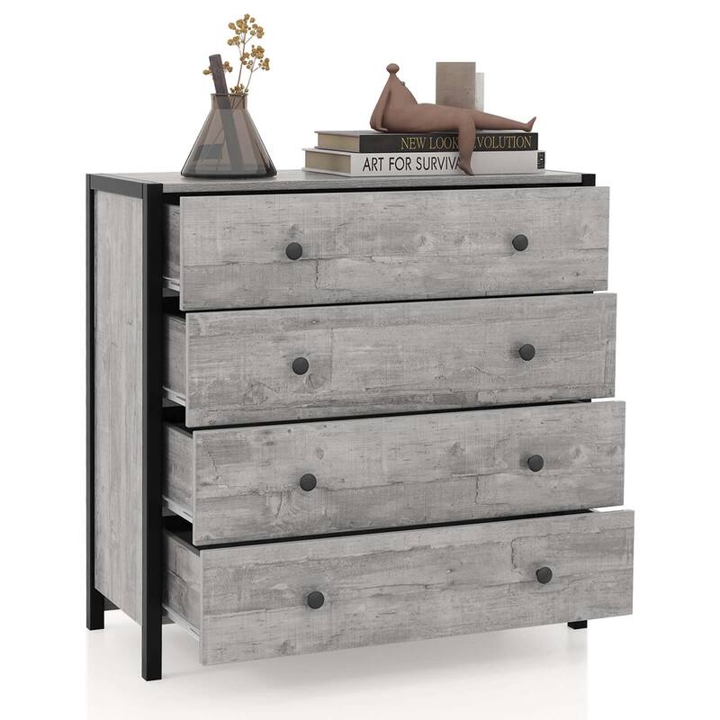 Costway 4-Drawer Dresser Modern Chest of Drawers Wooden Storage - Grey