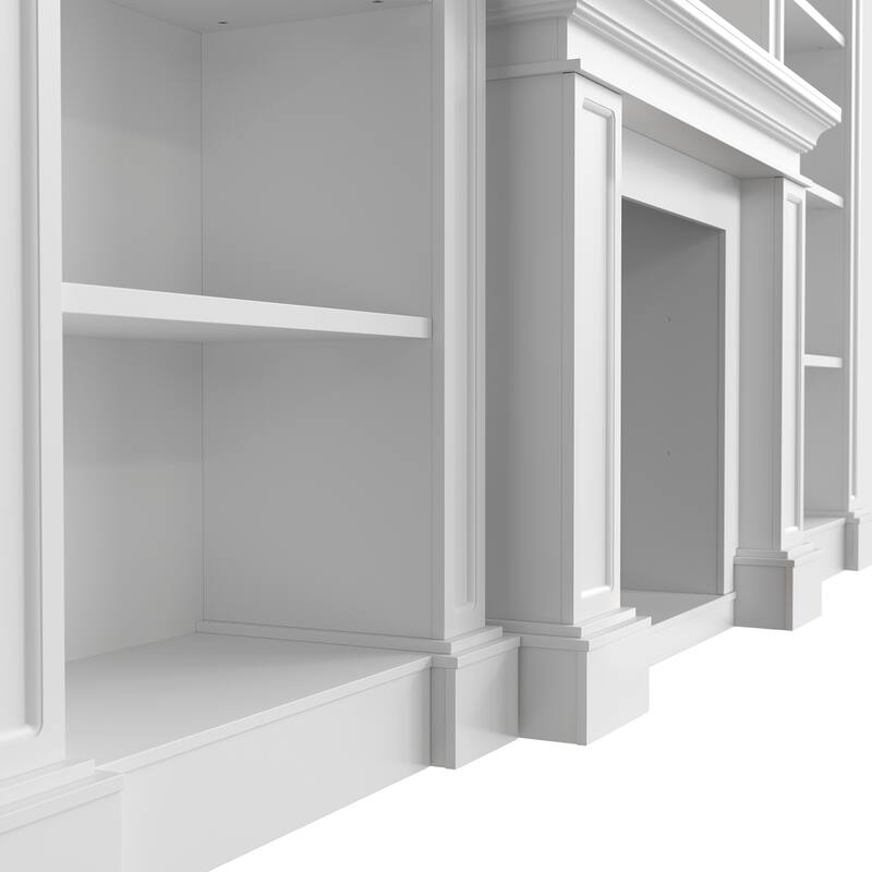 Electric Fireplace Mantel with Bookshelves, 115.5" Entertainment Center with Built-in Shelving