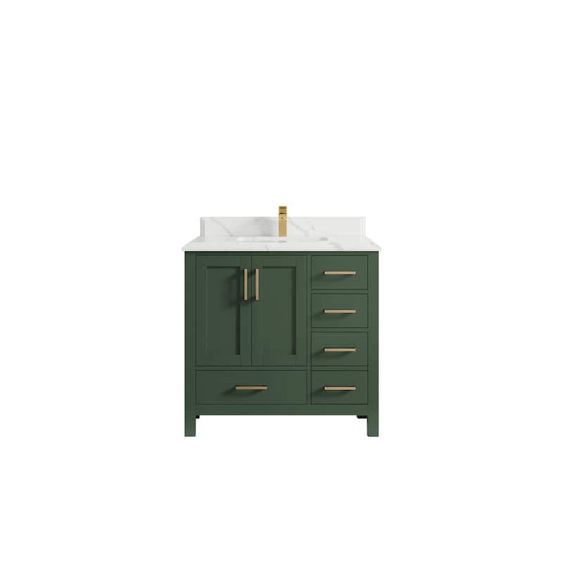Willow Collections 36 in. W x 22 in. D Malibu Center Sink Left Bathroom Vanity with Countertop - 1.5" Calacatta Laza - Lafayette Green