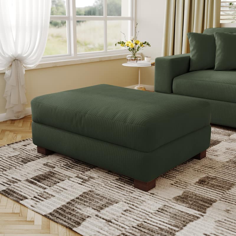 Modern Oversized striped Corduroy Ottoman - 17.85" H - Green