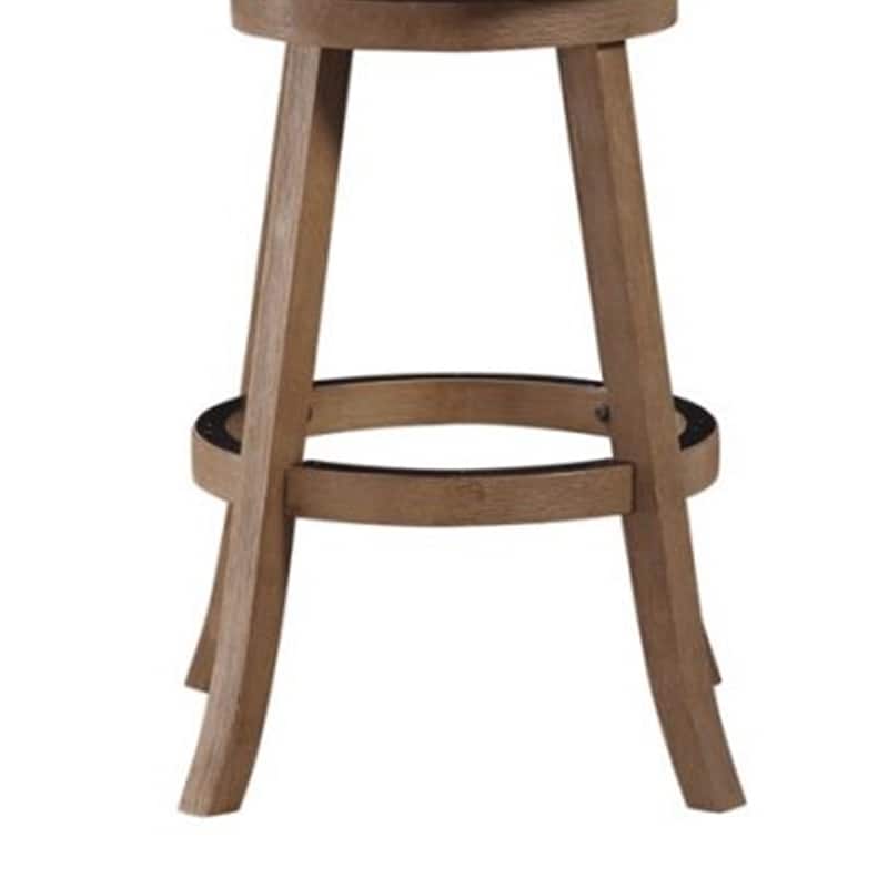 Nailhead Trim Round Barstool with Padded seat and Back, Brown and Beige - 43.5 H x 18 W x 21.5 L Inches