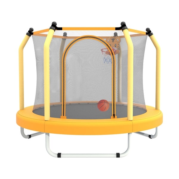 slide 2 of 8, MERSCO 55 in. Toddlers Trampoline with Safety Enclosure Net and Basketball Hook Kids