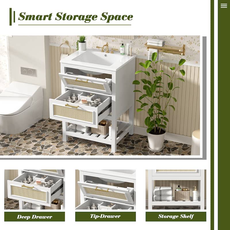 24" Bathroom Vanity Set with Rectangle Integrated Ceramic Sink for Small and Medium Restroom