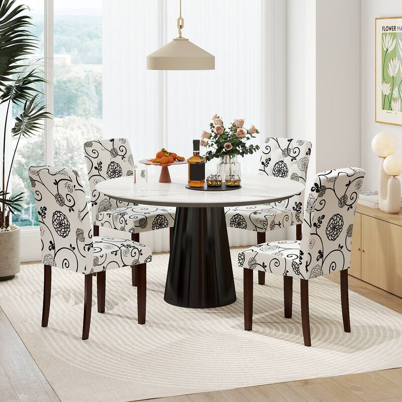 Stylish Upholstered Parson Dining Chair Set with Tufted Back Rubber Wood Legs and Soft Fabric Seat - 18" x 24" x 37"