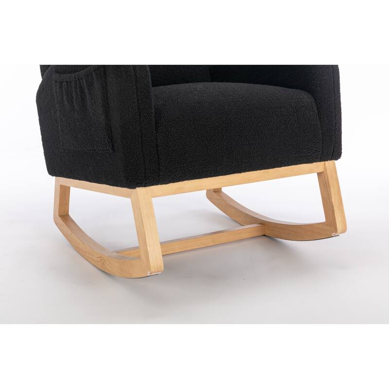 Black Modern 38" High Back Upholstered Rocking Chair with Wood Legs and Packet