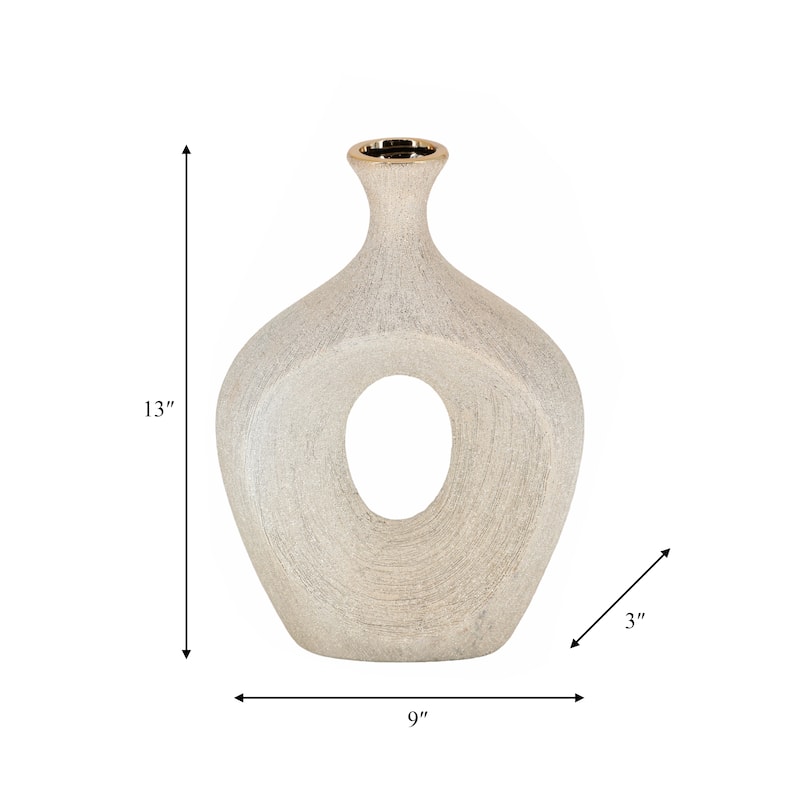Modern Ceramic Textured Oval Cut-Out Vase - Home Decor - 13"