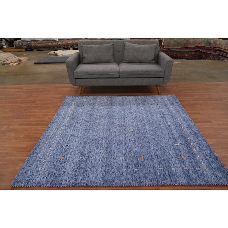 Hand Knotted Oriental 100% Wool Carpet Tribal Animal Pictorial Navy Blue & Blues Gabbeh Area Rug - 6' 0'' X 6' 0''