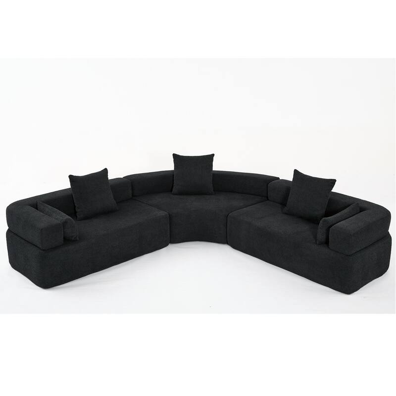 3-Piece Curved Sofa, Oversized Boucle Couch, Flexible for Living Room