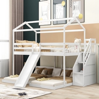 Nestfair Full over Twin Bunk Bed with Slide and Storage Staircase - Bed ...