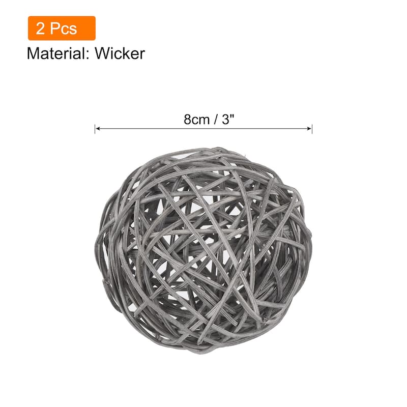 Wicker Rattan Balls 3 Inch Rattan Decorative Balls Vase Fillers - Grey - 2 Pcs