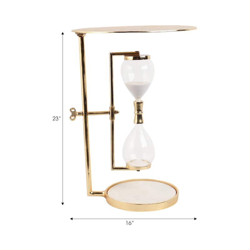 Metal Glass Accent Side Table Hourglass Base Round Design Home Decor - 16" x 16" x 23"