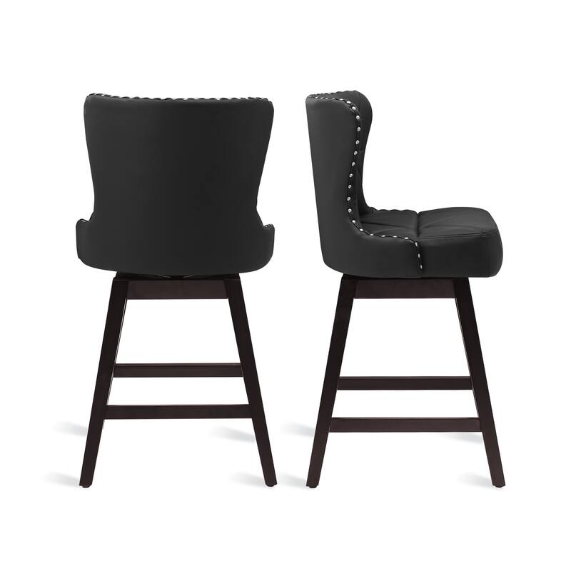 26 in. Mid-Century Modern Swivel Bar Stools Faux Leather and Linen Counter Stools with Wood Frame（Set of 3） - 20"W x 20"D x 39"H