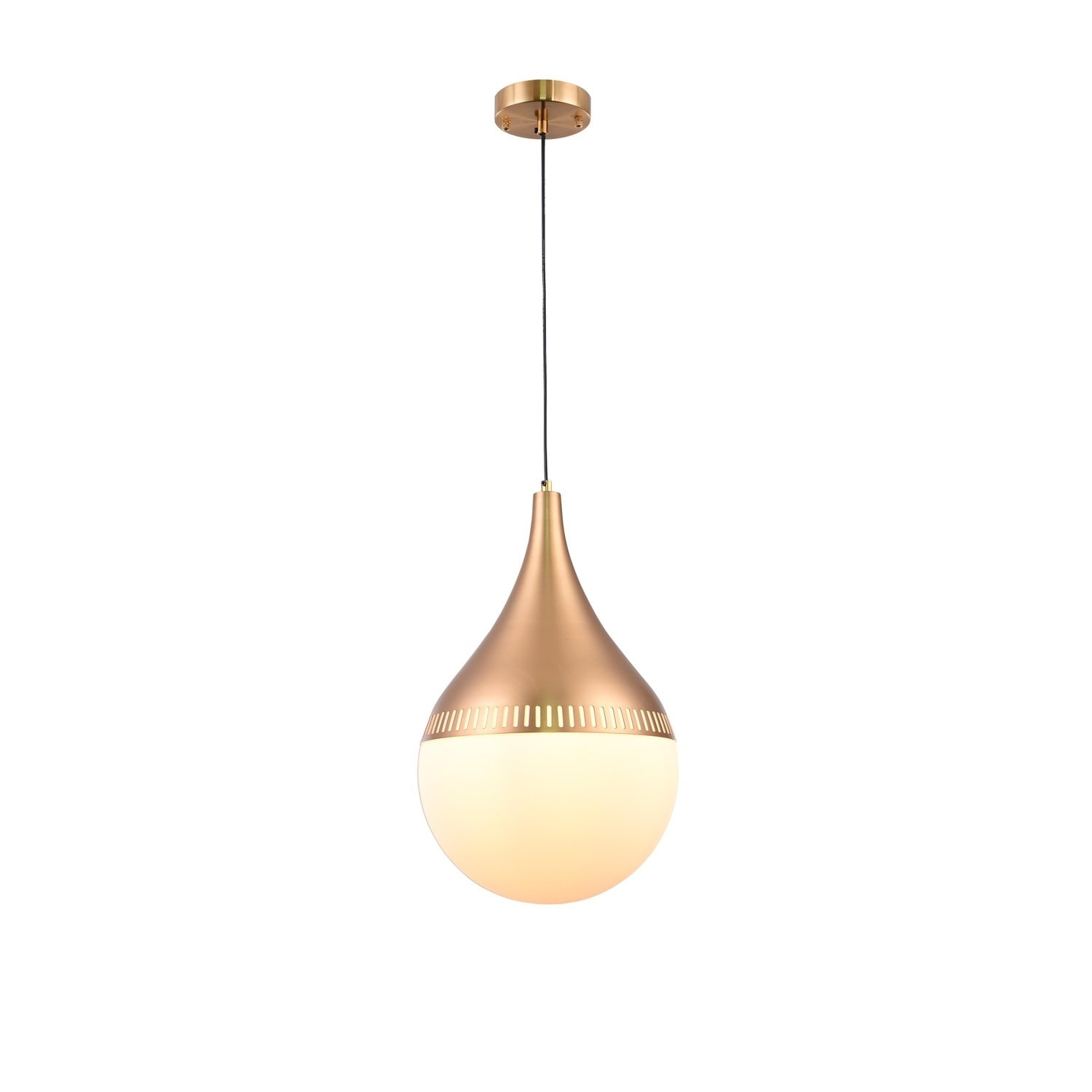 Gold Pendant Light - Modern Single Light Fixture, Milk White Glass Shade, Dining Room, Kitchen, Bar - 9.5