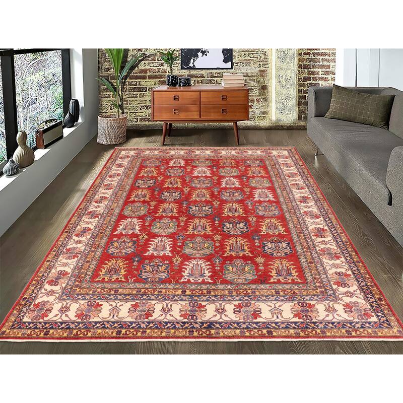 Southwestern Super Kazak Selene Red/Beige Hand Knotted Wool Rug - 10'1'' x 14'0''