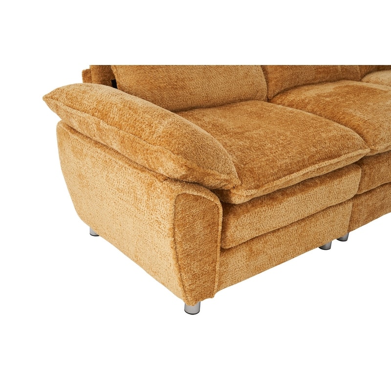 Modern Upholstered Living Room L Shaped Sofa,Comfy Sofa Couch with Ottoman and Pillow Arms