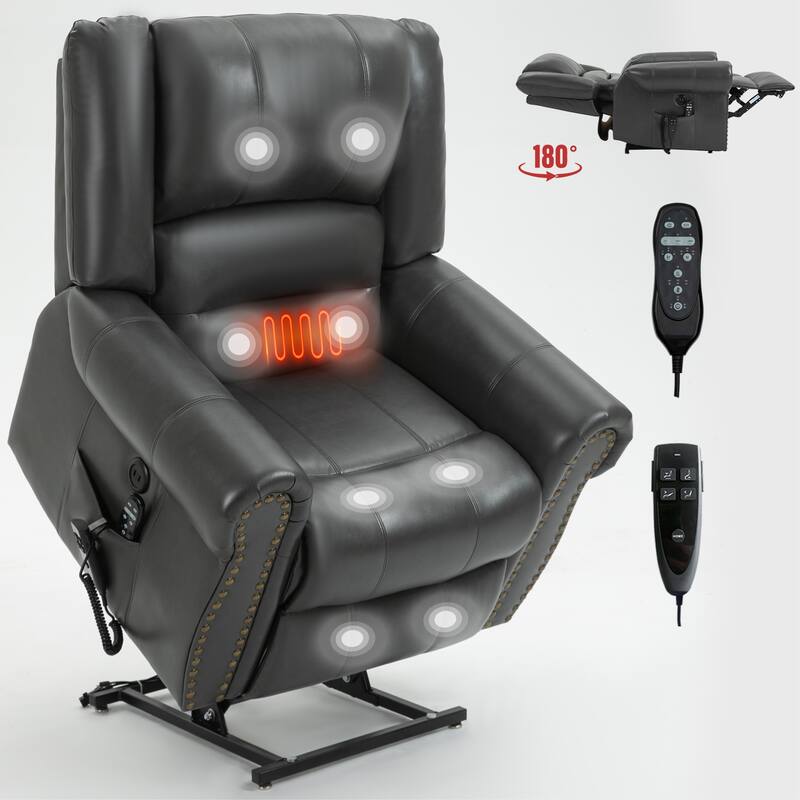 Electric Power Lift Recliner with Dual Motors, Heated Massage, USB Charging Ports, and Infinite Recline for Seniors