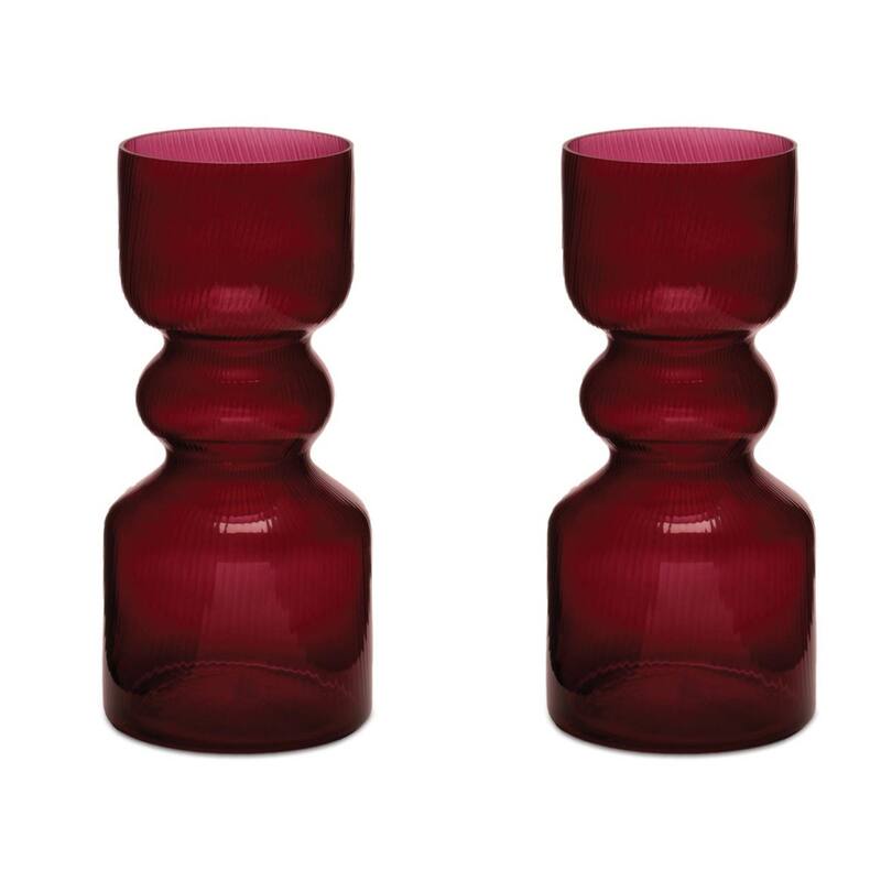 Red Ribbed Glass Vase (Set of 2) - Overstock - 44088355