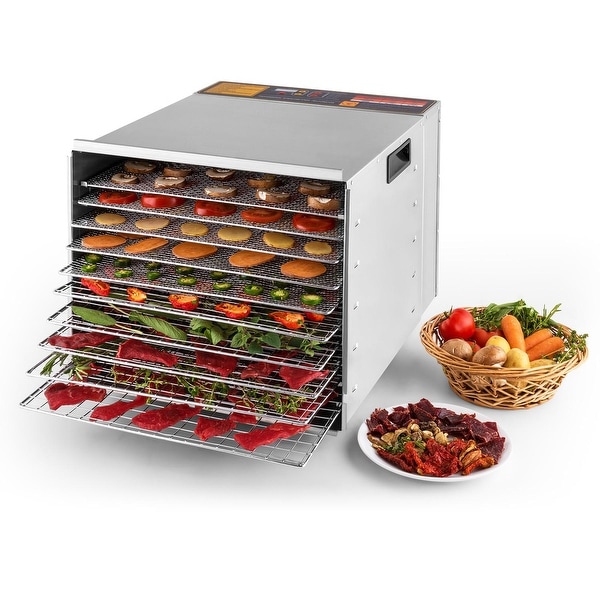 Della Commercial 1200W 10-Tray Food Dehydrator Nut Durable Fruit Sausage Jerky Dryer, Stainless Steel