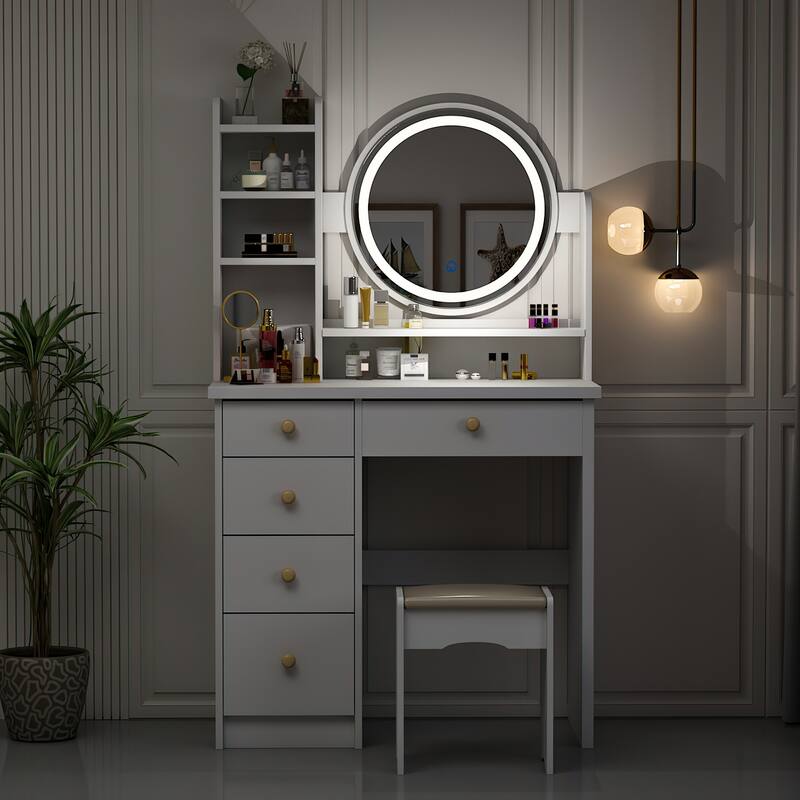 Makeup Vanity Dressing Tabel Set With Touch Screen Mirror & Stool