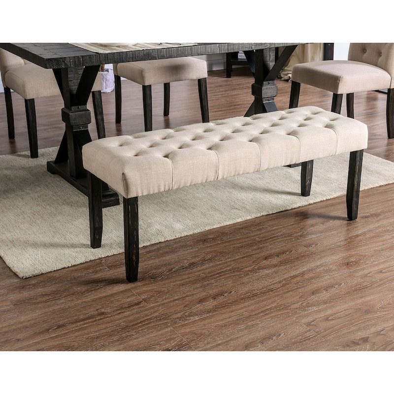 Fabric and Wood Dining Bench - Antique Black and Ivory