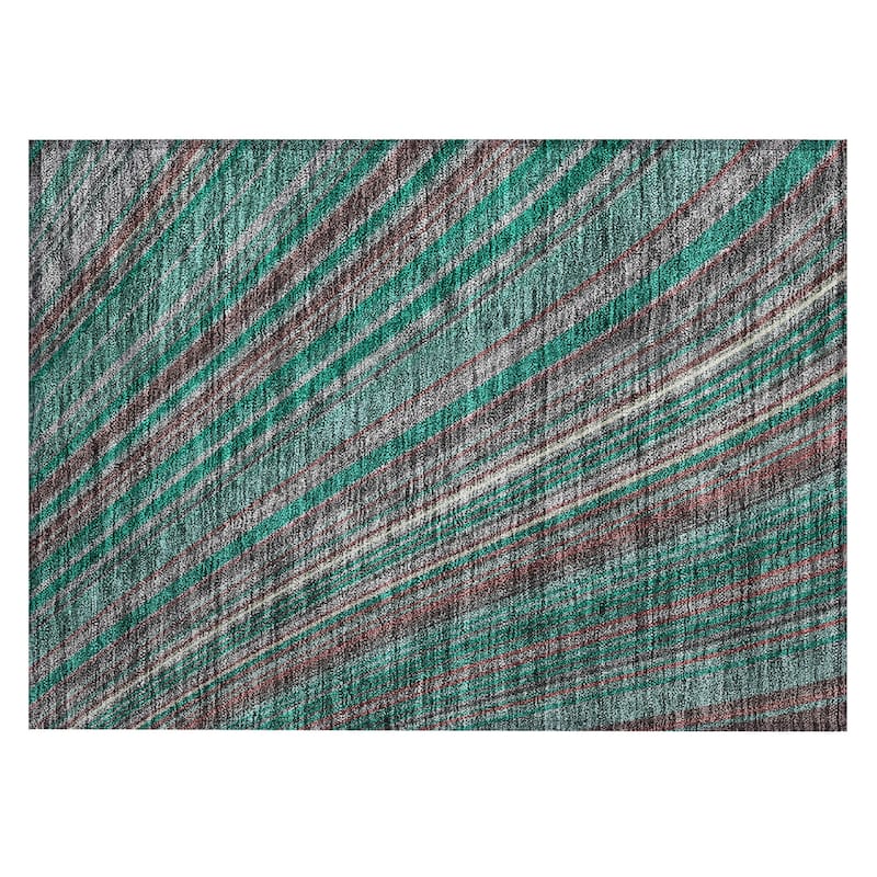 Machine Washable Indoor/ Outdoor Stripe Wave Chantille Rug